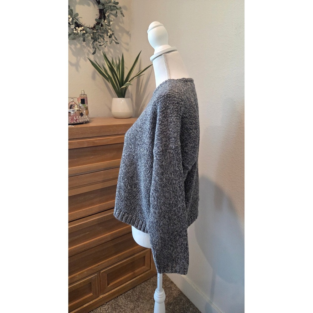 Eileen Fisher Marled Knit Sweater Boxy Relaxed Fit Grey White Italian‎ Yarn L - Picture 11 of 15